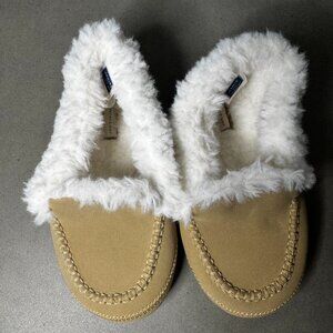Janie & Jack Sherpa-Lined Moccasin Slippers – Tan, Size 9